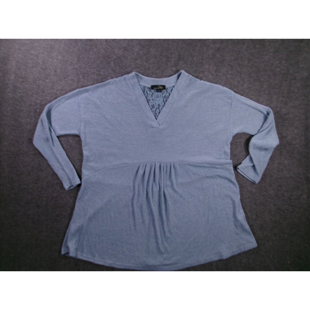 Suzanne Betro Top Women 1X Blue Knit Lace Office Casual Work Causal Cozy